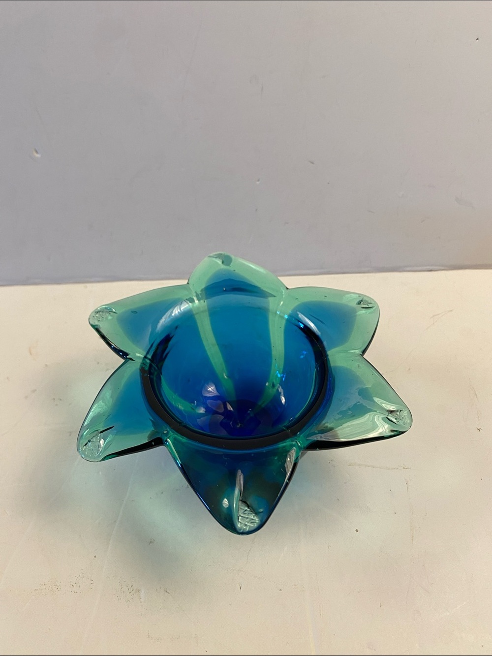 Teal and Blue Starburst Glass Decorative Bowl - Home Art